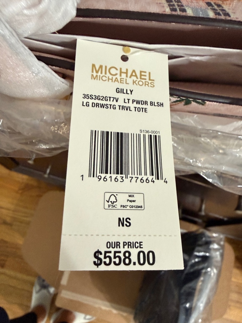 Michael Kors light powder blush & blue travel print Hotel Kors Gilly Tote - Picture 2 of 6